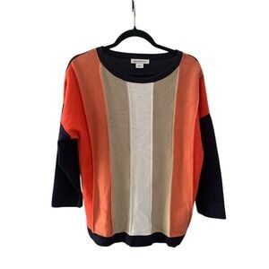 Womens Colorblock Cotton Sweater Winter Citrus Orange Navy‎ Beige M 3/4 Sleeve